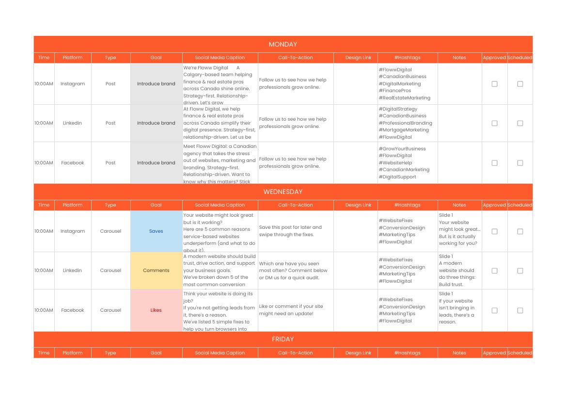 Floww Digital Launch Content Calendar