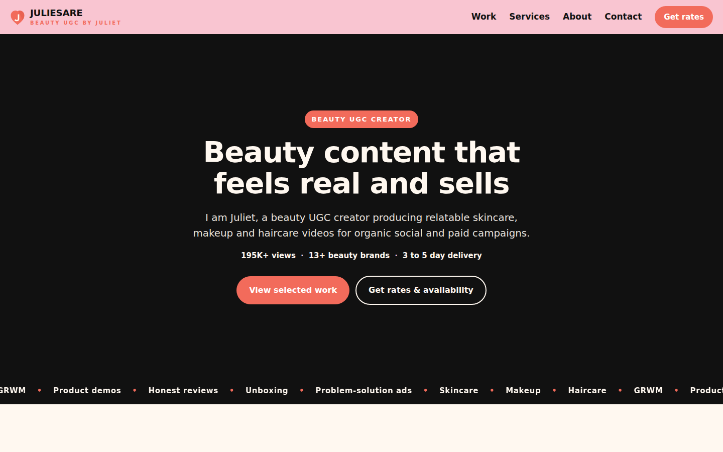 Juliesare Beauty Hub website screenshot