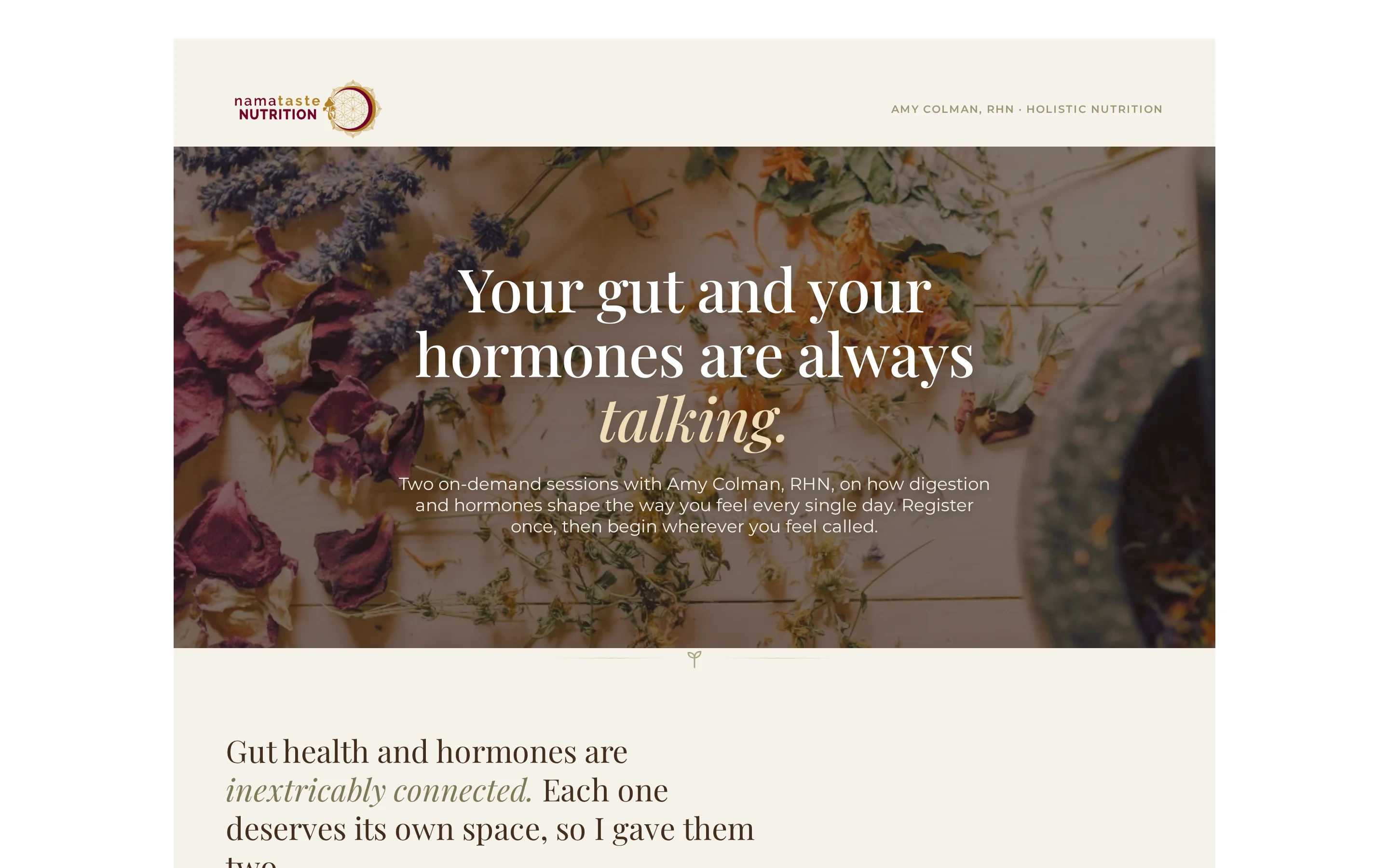 Namataste Nutrition: Arbonne Gut & Hormones website screenshot